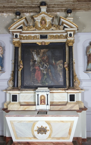 Ensemble de l'autel du Christ : autel, tabernacle, gradin d'autel, retable