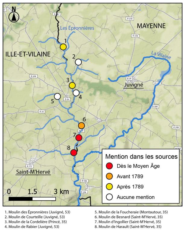 Les moulins du cours d’eau Les Epronnières