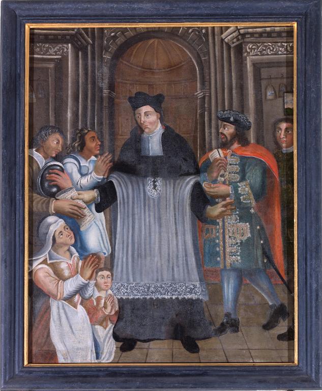 Tableau : Saint Yves distribuant des biens aux pauvres, église Saint-Michel (Glénac fusionnée en La Gacilly en 2017)