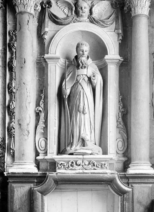 Statue (d'applique, petite nature) : saint Guenael, église paroissiale Saint-Caradec (Saint-Caradec-Trégomel)