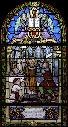 Verrière : assassinat de saint Bieuzy, place Ernest Lemoine (Bieuzy fusionnée en Pluméliau-Bieuzy en 2019)