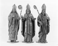 13 statues (statuettes) : pape, evêque, moine, bedeau, diacre ?, Les vertus théologales, les vertus cardinales, église paroissiale Saint-Pierre, Saint-Paul (Guidel)