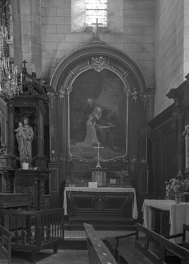 Autels (2), retables (2), tabernacles (2), gradins d'autel (4) (autel secondaire, retable cadre) : de l'Immaculée Conception, de l'Education de la Vierge, église paroissiale Saint-Gildas (Auray)