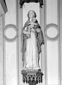 Statue (petite nature, d'applique) : Vierge à l'Enfant dite Notre-Dame de Meslan, église paroissiale Saint-Mélaine (Meslan)