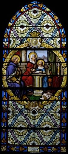 Ensemble de 8 verrières figurées relatant la vie de la Vierge