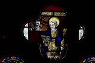 Ensemble des 9 verrières à personnages des baies 0 à 8 : Sacré-Cœur, saint Laurent, Calvaire, Christ en croix, église Saint-Laurent (Montertelot)