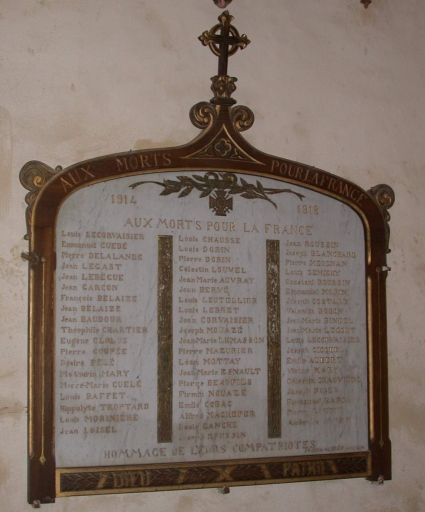 Tableau commémoratif des morts de la guerre 1914-1918