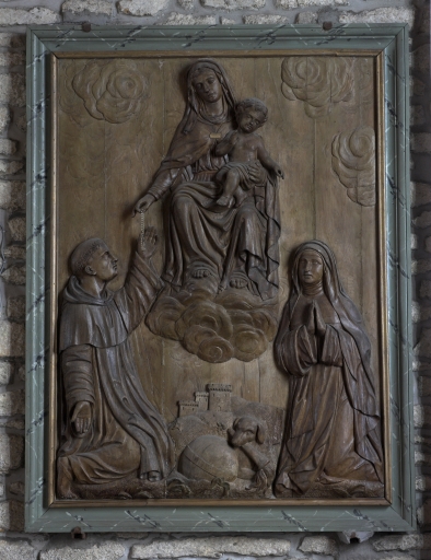 Ensemble de deux tableaux de la contretable : La remise des clefs à saint Pierre ; La Donation du Rosaire à saint Dominique et sainte Catherine