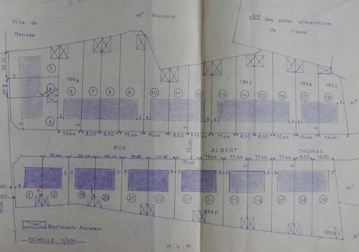 Lotissement de la Société Auxiliaire Rennaise de Lotissement et de Construction (S.A.R.L.E.C.), dit lotissement du Pré de Belleville, rue Paul-Langevin ;  rue Albert-Thomas (Rennes)
