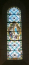 Ensemble des verrières à personnages des baies 3 et 4 : Apparition de Notre-Dame de Lourdes, Apparition de Notre-Dame de Pontmain