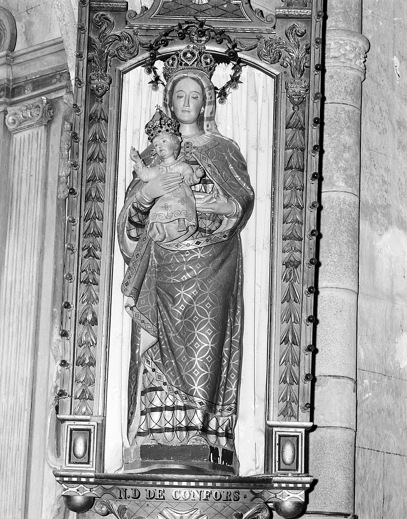 Statue (petite nature) : Vierge à l'Enfant, dite Notre-Dame de Confors, église Saint-Mélar (Meilars)