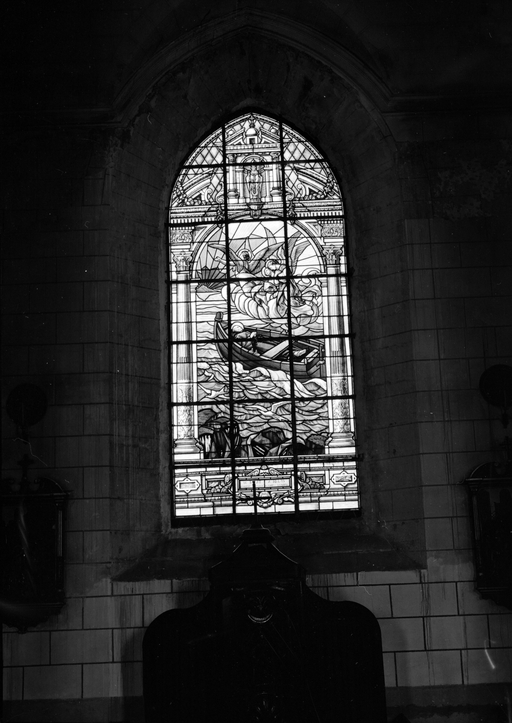 Verrière (4) : vie de saint Gildas, sainte Anne, verrière historiée, style néo-Renaissance, église paroissiale Saint-Gildas (Auray)