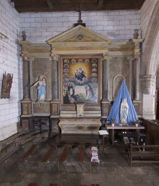 Ensemble de l'autel secondaire nord : autel, tabernacle, 3 gradins d'autel, retable, église Saint-Pierre (Sérent)