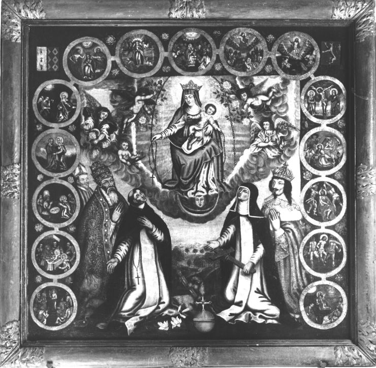 Tableau : Don du Rosaire à saint Dominique et à sainte Catherine de Sienne, église Saint-Samson (Helléan)