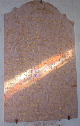 Tableau commémoratif des morts de la guerre de 1914-1918
