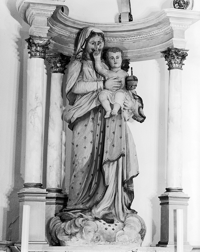 Statue (d'applique, petite nature) : Vierge à l'Enfant, dite Notre-Dame de Pratcoulm, chapelle Notre-Dame (Plougoulm)