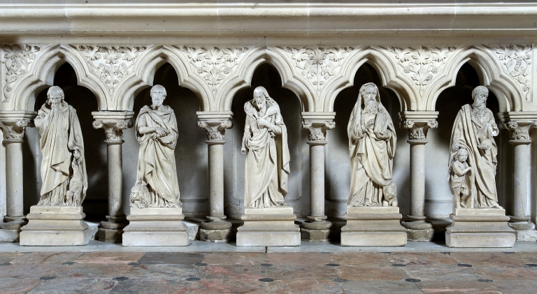 Ensemble de 5 statuettes : Les quatre Evangélistes, Le Bon Pasteur