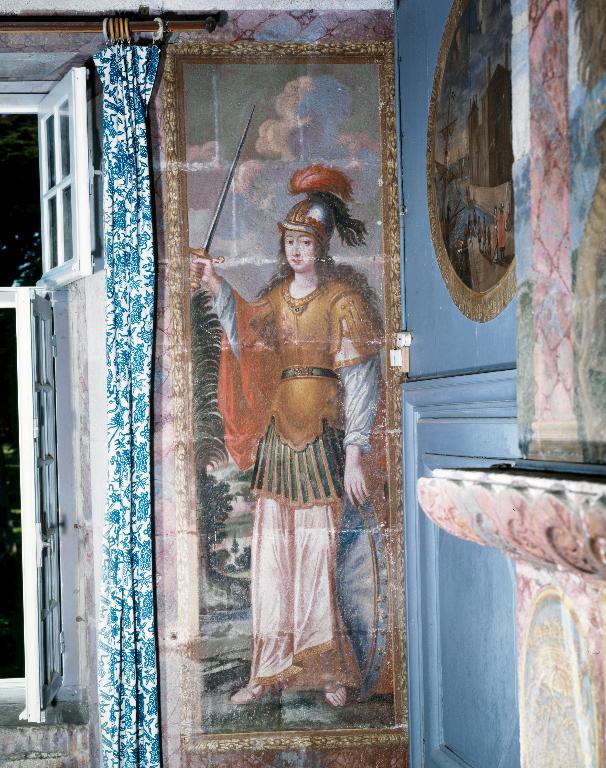 Ensemble de peintures monumentales de la "Chambre de Judith" : trois dessus-de-porte, une cheminée, six peintures murales, Maillé (Plounévez-Lochrist)