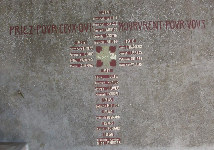 Tableau commémoratif des morts de la guerre 1914-1918, de la guerre 1939-1945, de la guerre d'Algérie