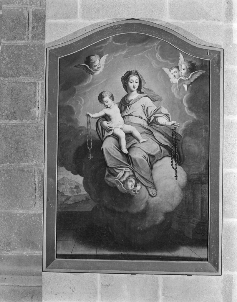 Tableau : la Vierge et l'Enfant aux rosaires, abbaye de bénédictins Saint-Gildas, de bénédictins de la congrégation de Saint-Maur, de soeurs de la charité de Saint-Louis (Saint-Gildas-de-Rhuys)