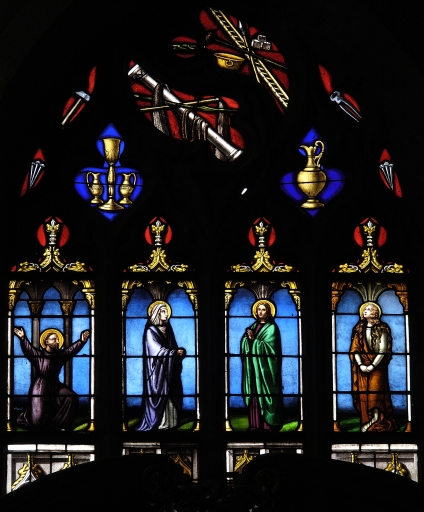 Verrière à personnages de la baie 0 : Calvaire avec sainte Marie-Madeleine et saint François d'Assise