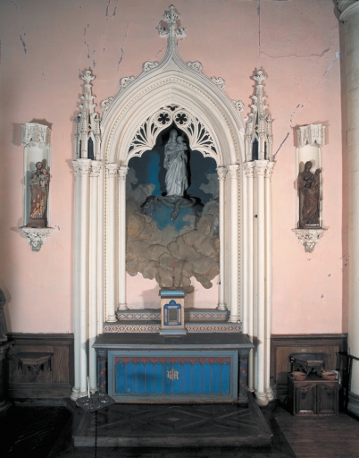 Ensemble de l'autel de la Vierge : autel, tabernacle, 2 gradins d'autel, retable