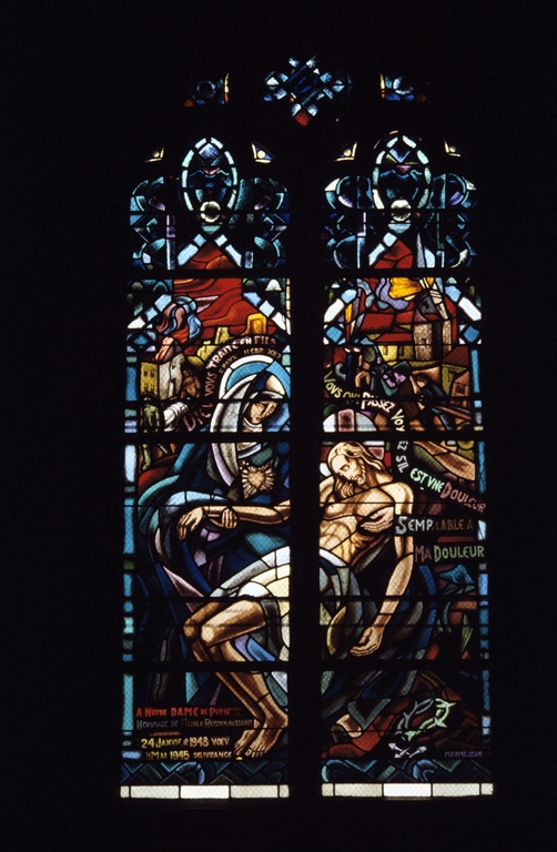 Ex-voto verrière figurée : Vierge de pitié dite Notre-Dame de pitié, église paroissiale Saint-Pierre, Saint-Paul (Guidel)