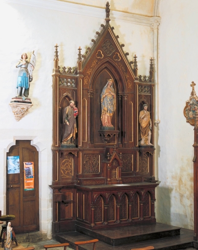 Ensemble de l'autel de la Vierge : autel, tabernacle, retable, 2 gradins d'autel, degré d'autel