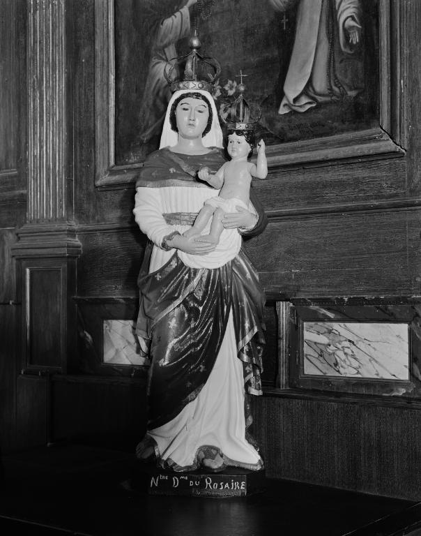 Statue (petite nature, d'applique) : Vierge à l'Enfant, dite Notre-Dame du Rosaire, église paroissiale sainte-Brigitte, sainte-Anne (Noyalo fusionnée en Theix-Noyalo en 2016)